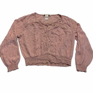 AMERICAN RAG Cropped Long Sleeve Button Boho Top